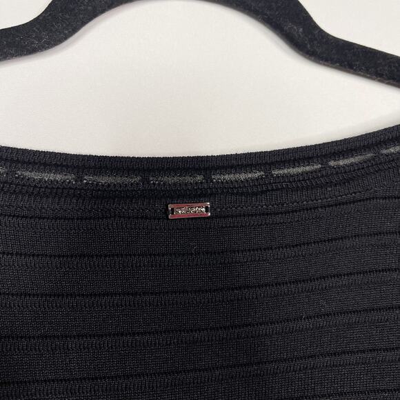 St John Medium M Black 3/4 Sleeve Ottoman Stripe Knit Sweater with Side Lace Up - Picture 8 of 11